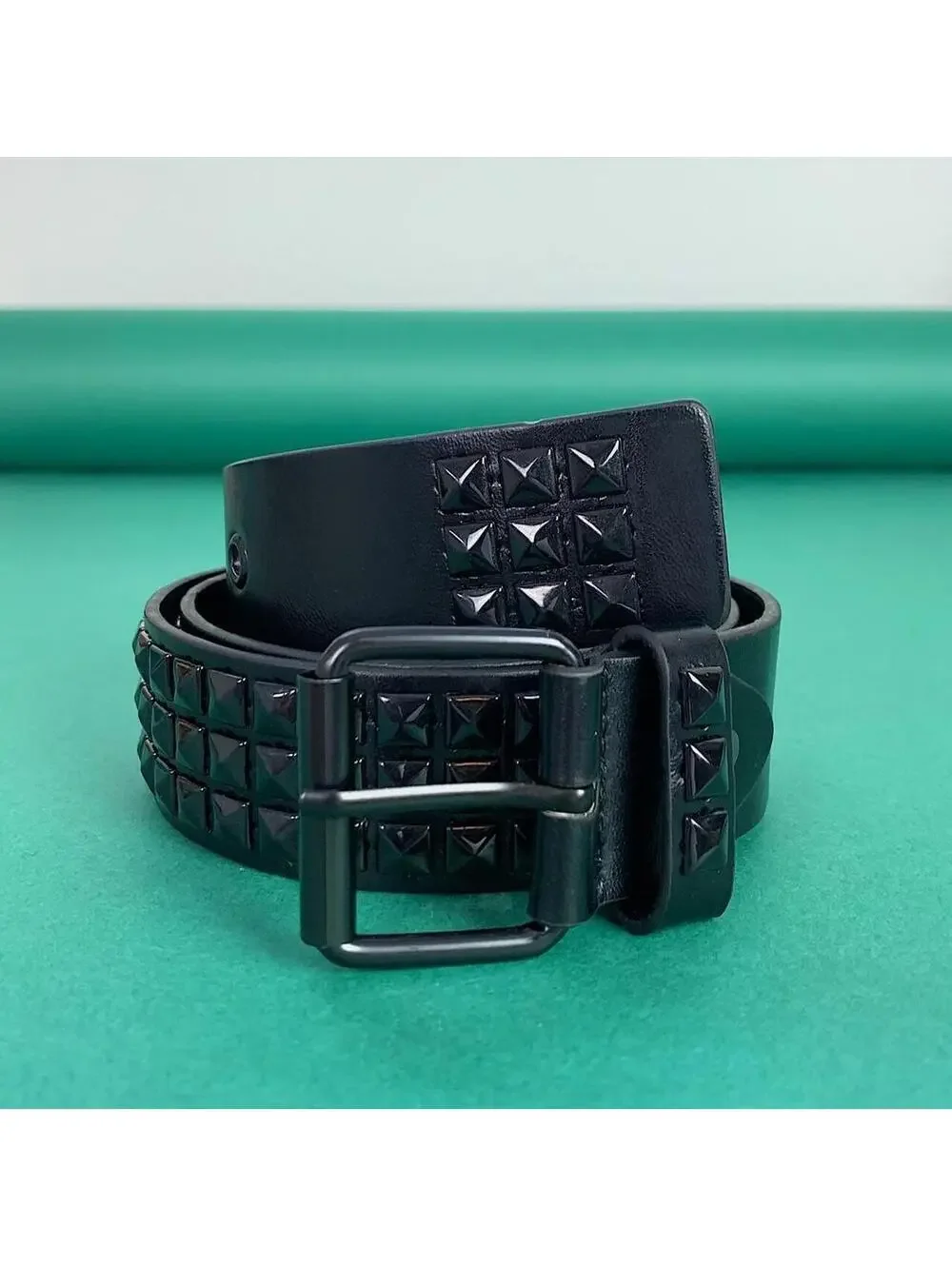 Vintage y2k Cyber 2000s Punk Style Diamond Studded black essential belt. Goth em